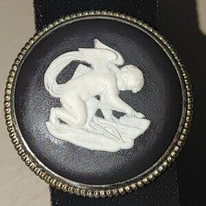 Cameo Brooch Wedgwood Vintage England Black White Pin Angel Cherub Sterling 925